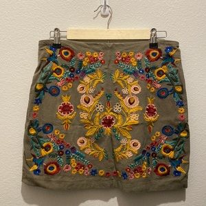 Olive Green Embroidered Umgee Mini Skirt
